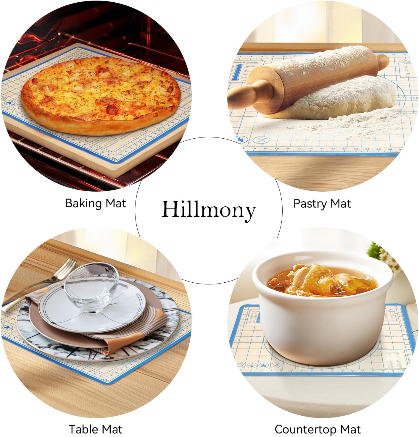 Silicone Baking Mat,28in×20in & 16in×12in Pastry Mat,Measuring Non-slip Dough mat Mats for Baking,Kneading Dough,Table Mats Blue (2Pack)