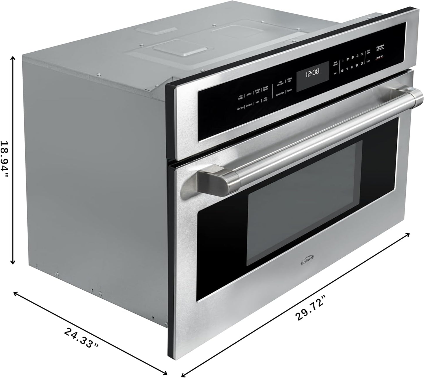 KoolMore KM-CWO30-SS Built-in Microwave with Convection Oven and Air Fryer, 1000W Power with 10 Levels, UL Listed Capacity in Stainless-Steel, 30 in/1.6 cu. ft, Silver