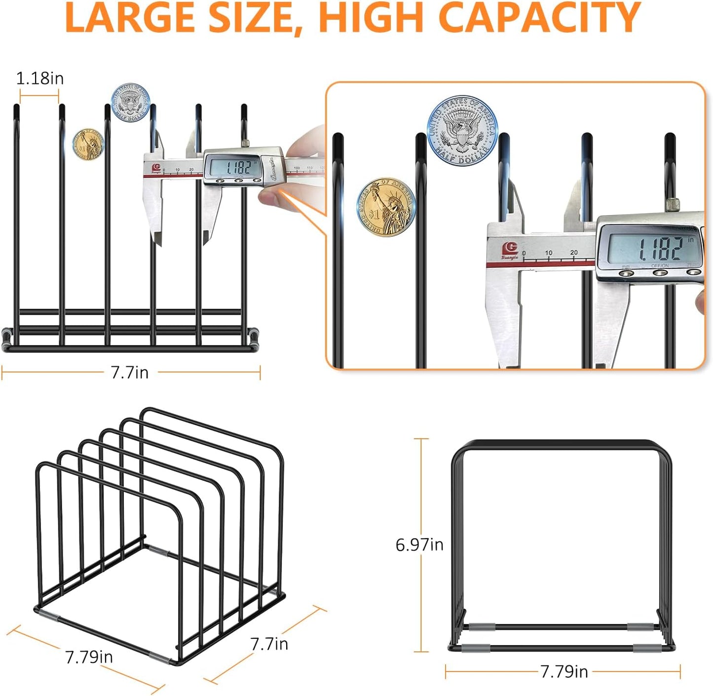 Kitchen Cabinet Organizer, Steel Cookware Holder, Divided Holder with 5 Slots for Skillets Baking Tray and Chopping Board Rack - Baking Pan Holder Storage (2 PCS)