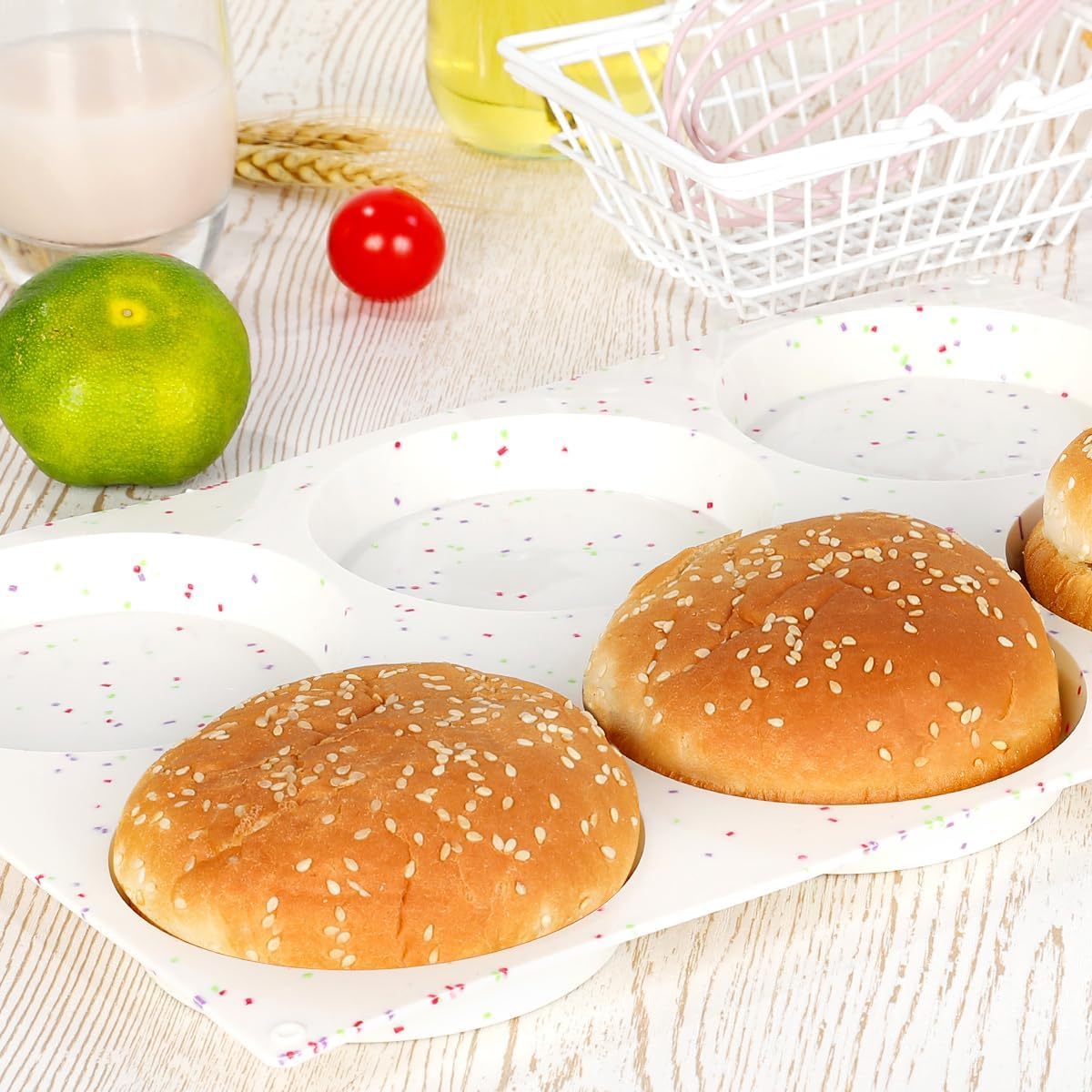 CAKETIME 4 Inch Muffin Top Pan, Silicone Molds for Breakfast Sandwiches, English Muffins, Whoopie Pies, Corn Bread, Egg Bites, Tarts - 2 Pack Confetti