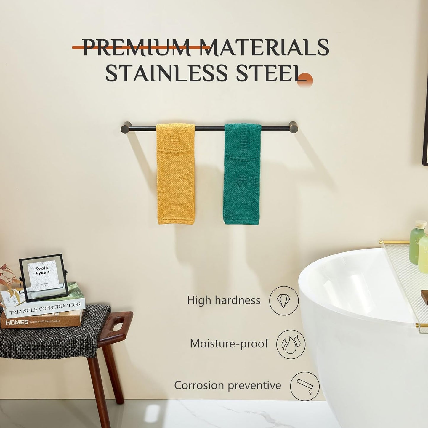 KOKOSIRI Bathroom Towel Rack Wall Mounted 24'' Bath Towel Bar Holder for Bathroom Hardware Accessories Oil Rubbed Bronze Stainless Steel, B4007ORB-L24