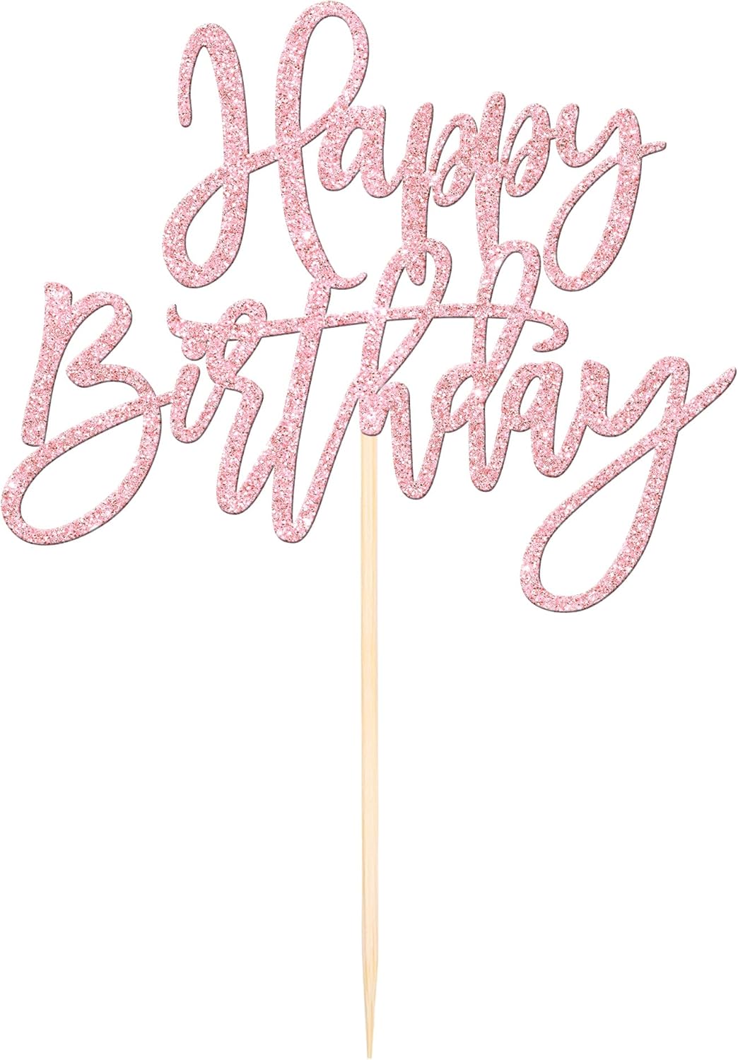 1 PCS Happy Birthday Cake Topper Glitter Cake Pick for Celebrating Anniversary Theme Party Cake Decorations Supplies Light Pink