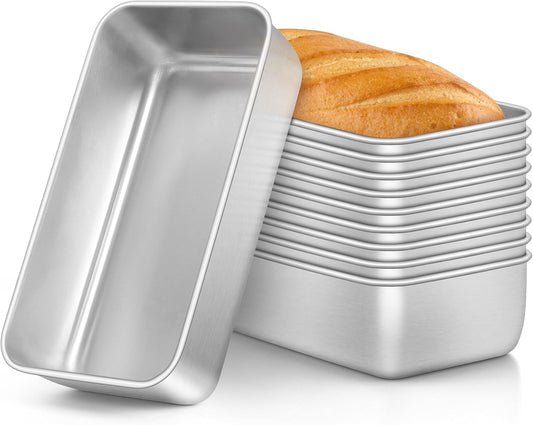 E-far Loaf Bread Pan Set of 10, 9x5 Stainless Steel Loaf Pan, Metal Rectangle Bakeware for Baking Homemade Bread Banana Cake Meatloaf, Non-Toxic & Rust Free, Easy Release & Dishwasher Safe