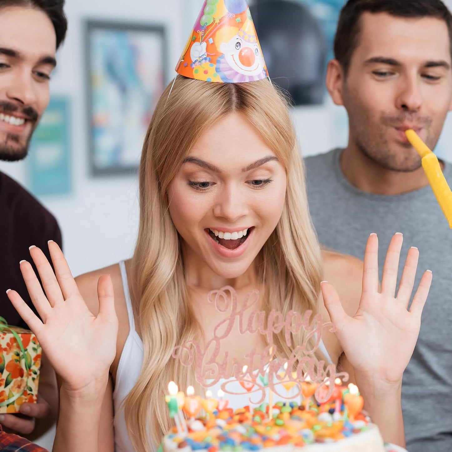 Happy Birthday Cake Toppers 9 Inch Glitter Happy Birthday Cake Pick for Birthday Anniversary Theme Party Cake Decorations Supplies - Rose Gold