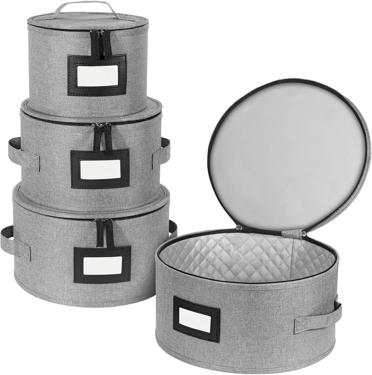 BALEINE China Storage Containers, Sturdy Quilted Wine Glass Storage, Plate Organizer with Carry Handles, Moving Boxes for Dishes, Cups, Mugs and Stemware (Plate, Hard Shell Grey)
