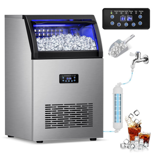 Commercial Ice Maker Machine, 150Lbs/24H with 45Lbs Large Ice Capacity, 55Pcs Clear Ice Cubes Ready in 8-15Mins, Freestanding Stainless Steel Ice Making Machine for Home Party Bar