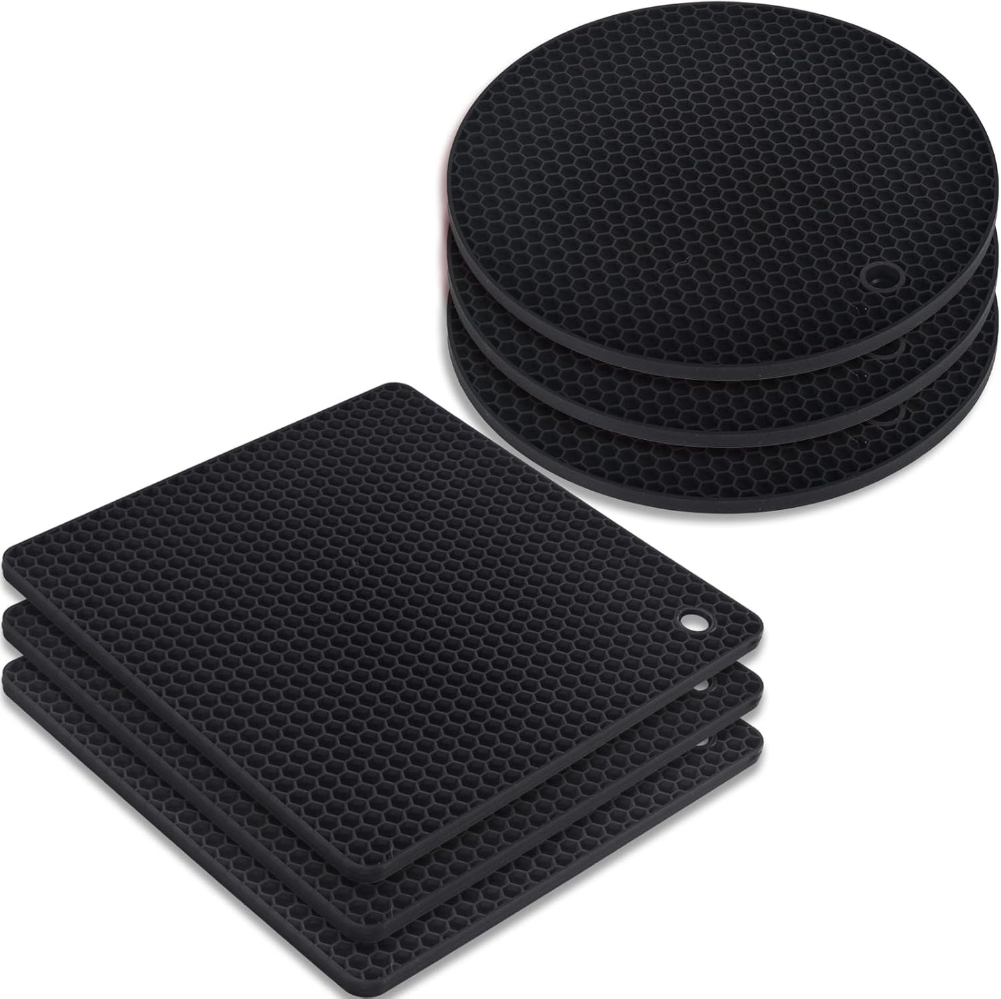 homEdge Silicone Square Trivets Mat, 6 Packs Multipurpose Non Slip Heat Resistant Pot Holder-Black