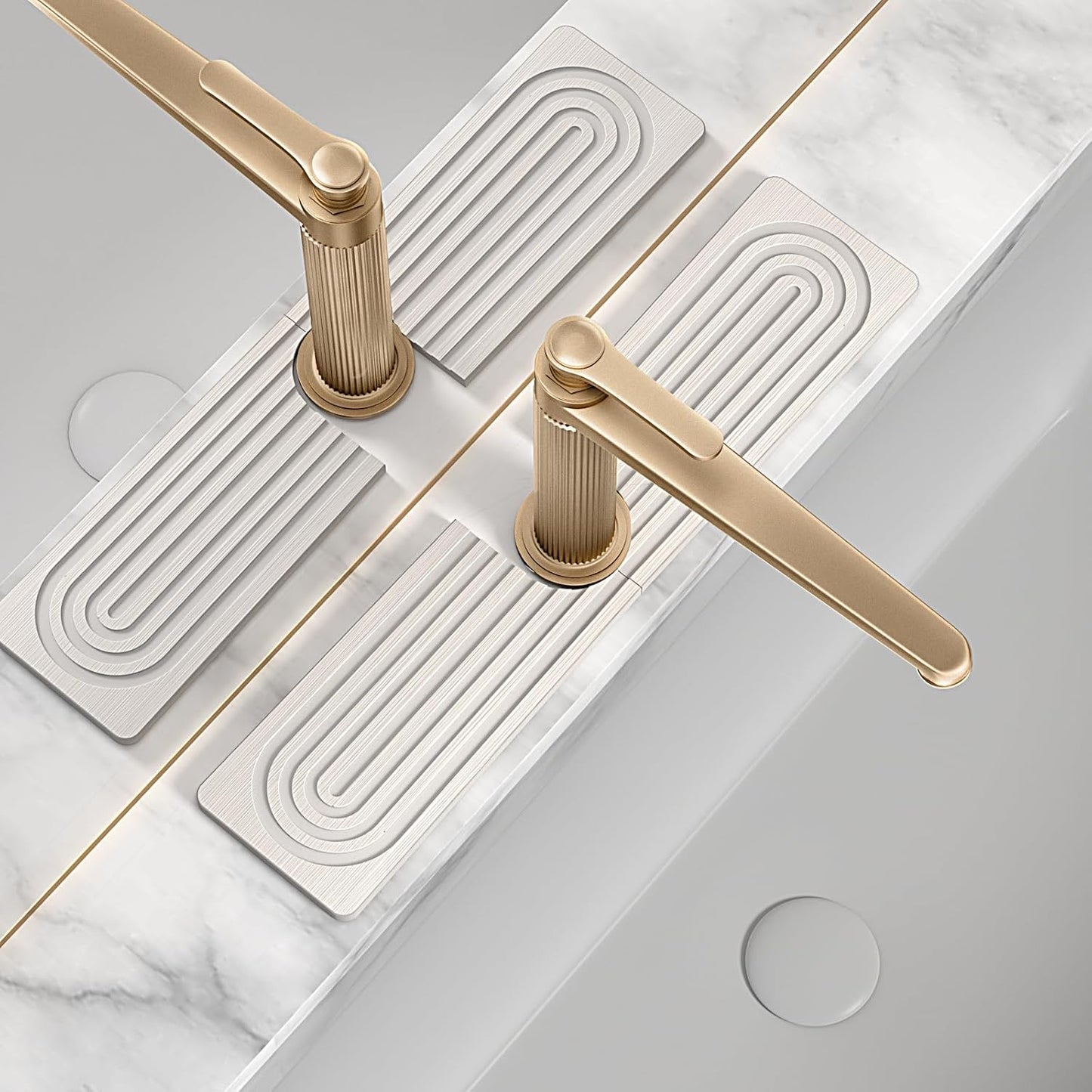 Faucet Mat for Kitchen Sink, Diatomite Stone Drying Sink Protectors, Bathroom Faucet Splash Guard, Quick Dry Water Absorbing, Non-Slip Stone Tray for Kitchen Counter, White, 15.7" x 3.9"