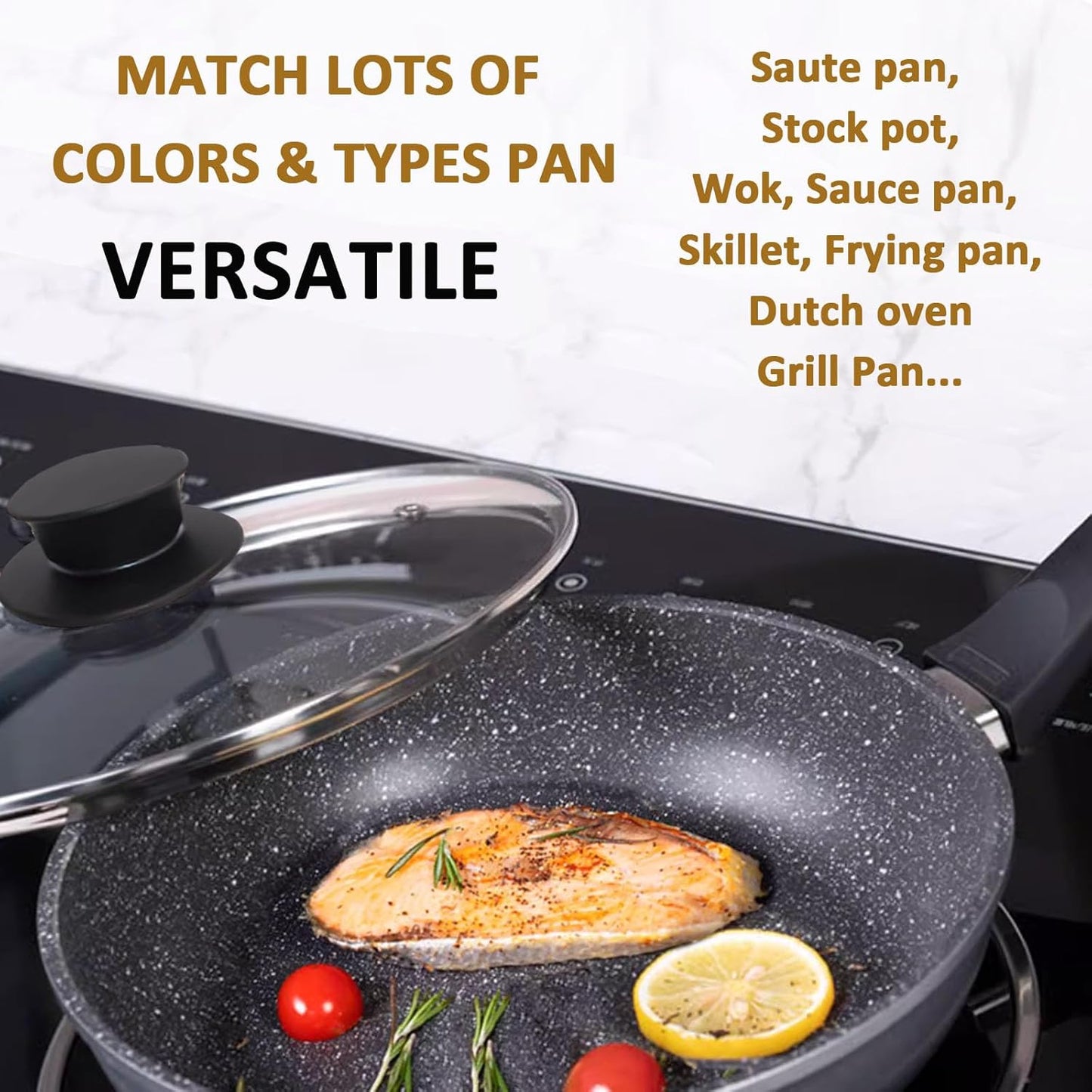 Glass Lid for 9.5 Inch Cast Iron Skillets Frying Pans, 24 cm Tempered Lids for Dutch Ovens, 9.5 In Pan Cover with Stainless Steel Rim for Stock Pots, Heat Resistant Handle, Dishwasher Safe