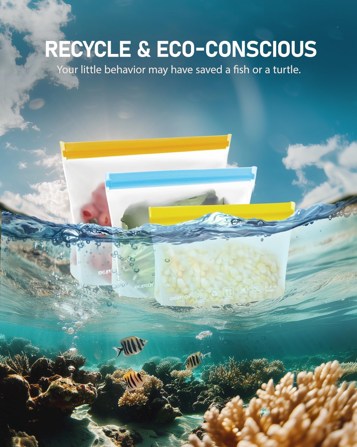 IDEATECH Quart Freezer Bags, BPA Free PEVA Reusable Sandwich Snack Bags, Quart Size Food Baggies Containers for Travel, Lunch, Healthy Food (Grey, 10Pack-10Quart)