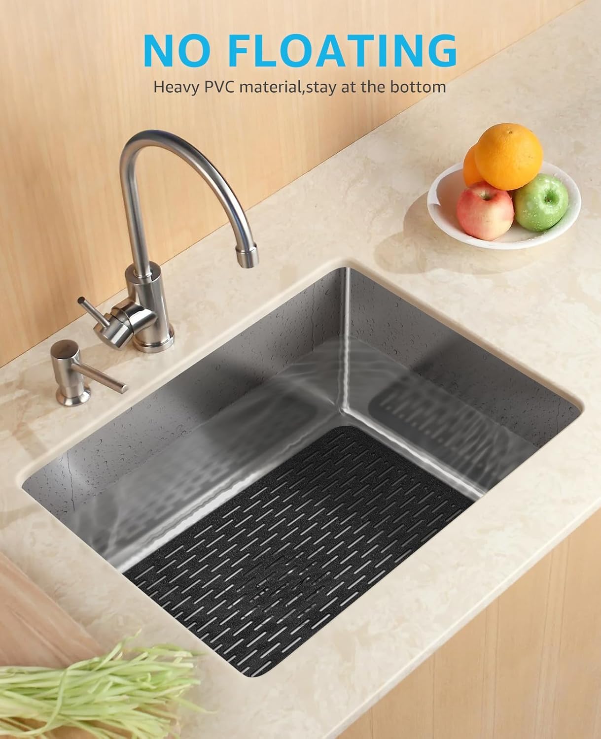 Bligli Mesh Sink Mat, 15.7 x 11.8inch Sink Prtector Mats for Kitchen Sinks, PVC Eco-Friendly Sink Protectors for Bottom of Sink, Fast Draining, Easy Cleaning, Black