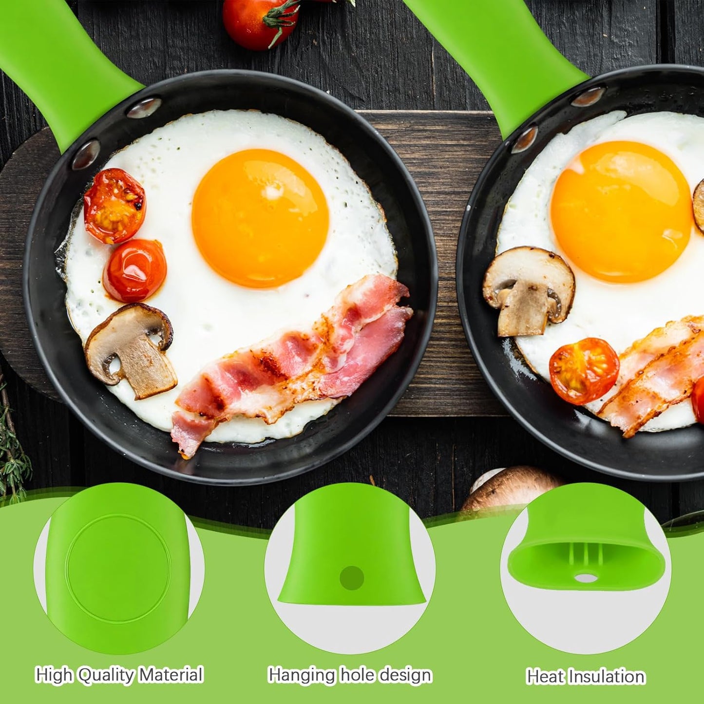 Domensi 4 Pcs Silicone Hot Handle Holder Set Cast Iron Skillet Handle Covers Heat Resistant Silicone Assist Handle Holder for Frying Pans Cast Iron Skillet Griddles Cookware(Green)