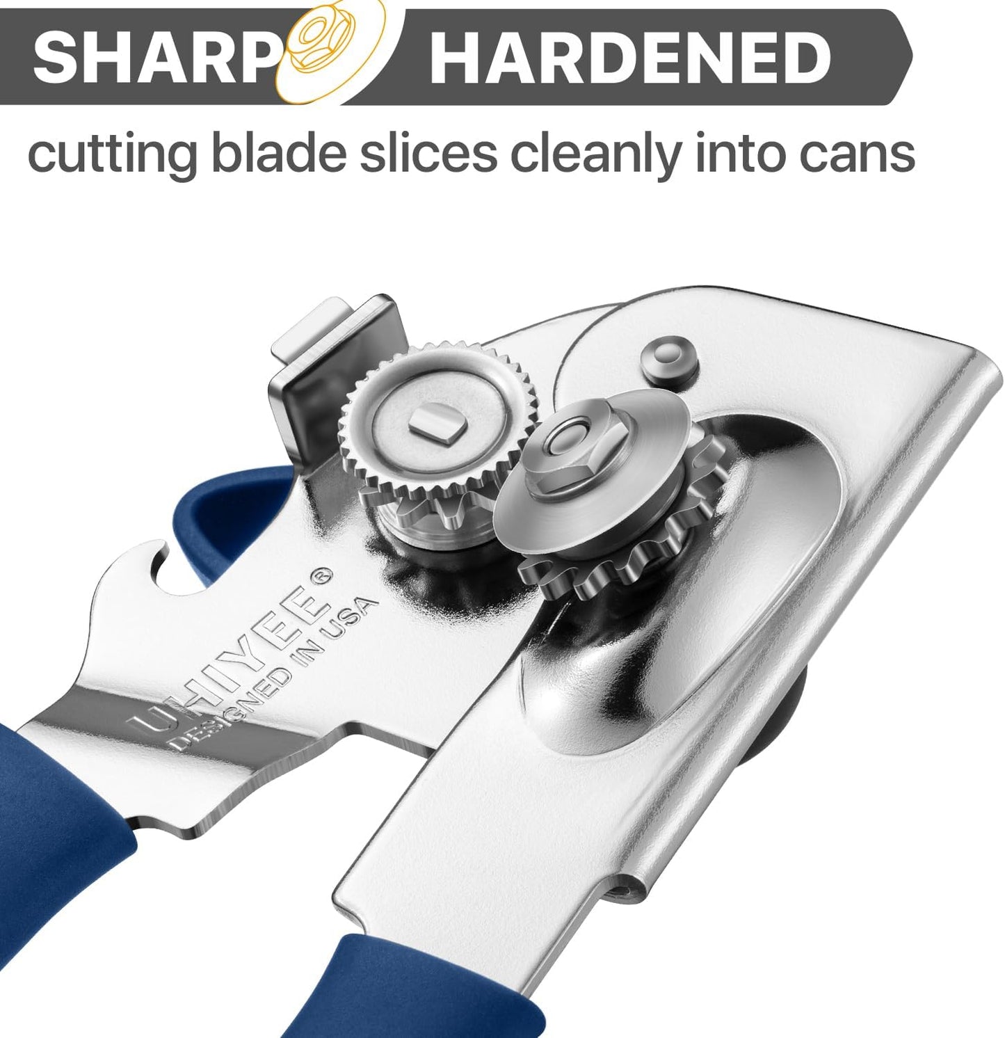 Can Opener Manual Heavy Duty, UHIYEE Hand Held Can Openers for Seniors with Comfort Grip Sharp Blade, Solid Steel Hand Manual Can Open with Magnet for Kitchen Camping, Blue