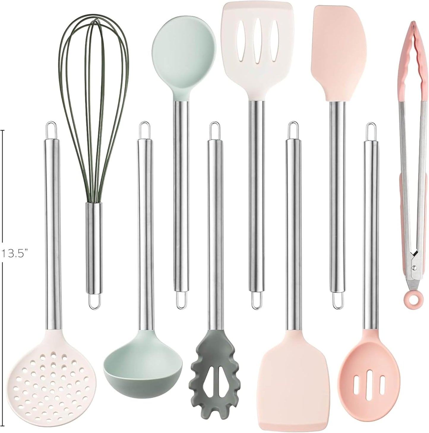 COOK WITH COLOR Silicone Cooking Utensils, Kitchen Utensil Set, Easy to Clean Silicone Kitchen Utensils, Cooking Utensils for Nonstick Cookware, Kitchen Gadgets Set, 10 Pieces, Mint