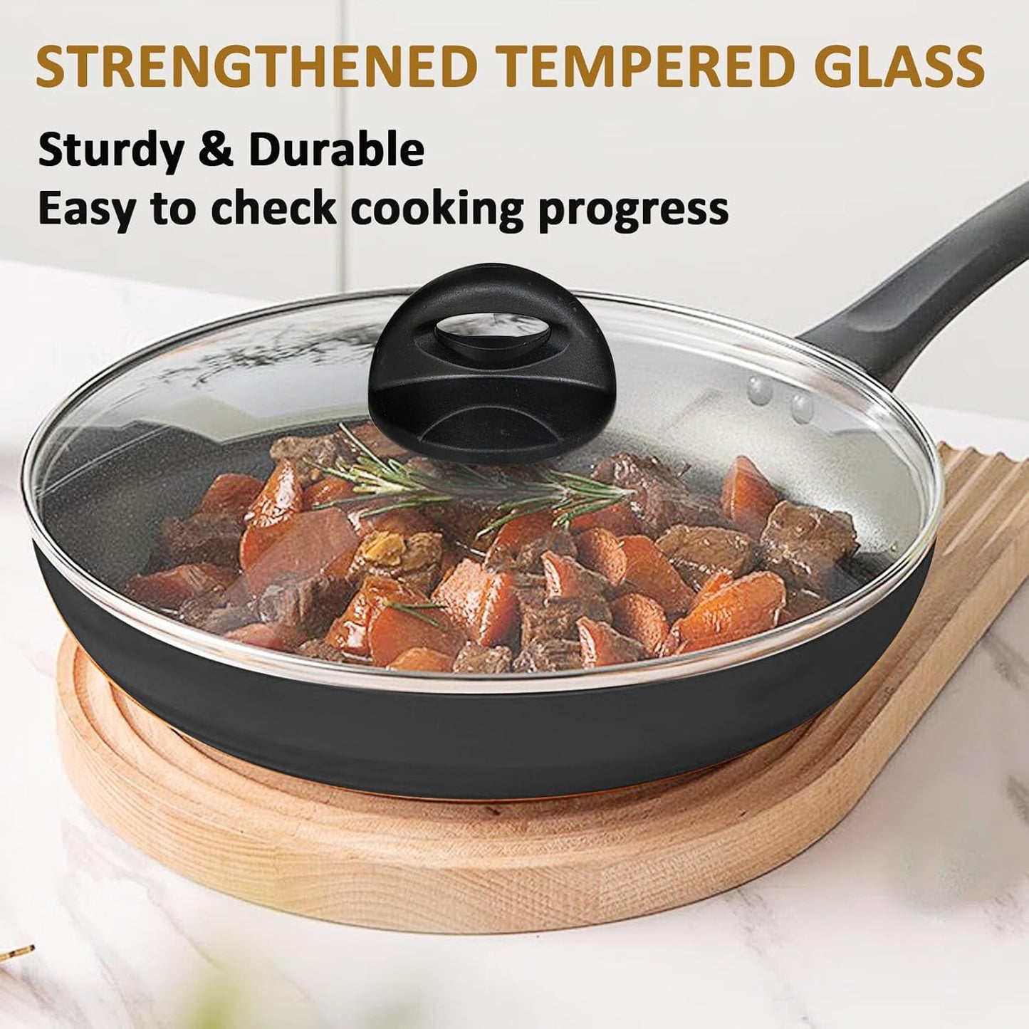 Glass Lids for Pot and Pan, 8, 9.5, 10.25, 11, 12, 12.6, 13.5, 14 Inch Tempered Replacement for Covers Kitchen Cookware, Frying Pan, Wok, Skillet (14 Inch)