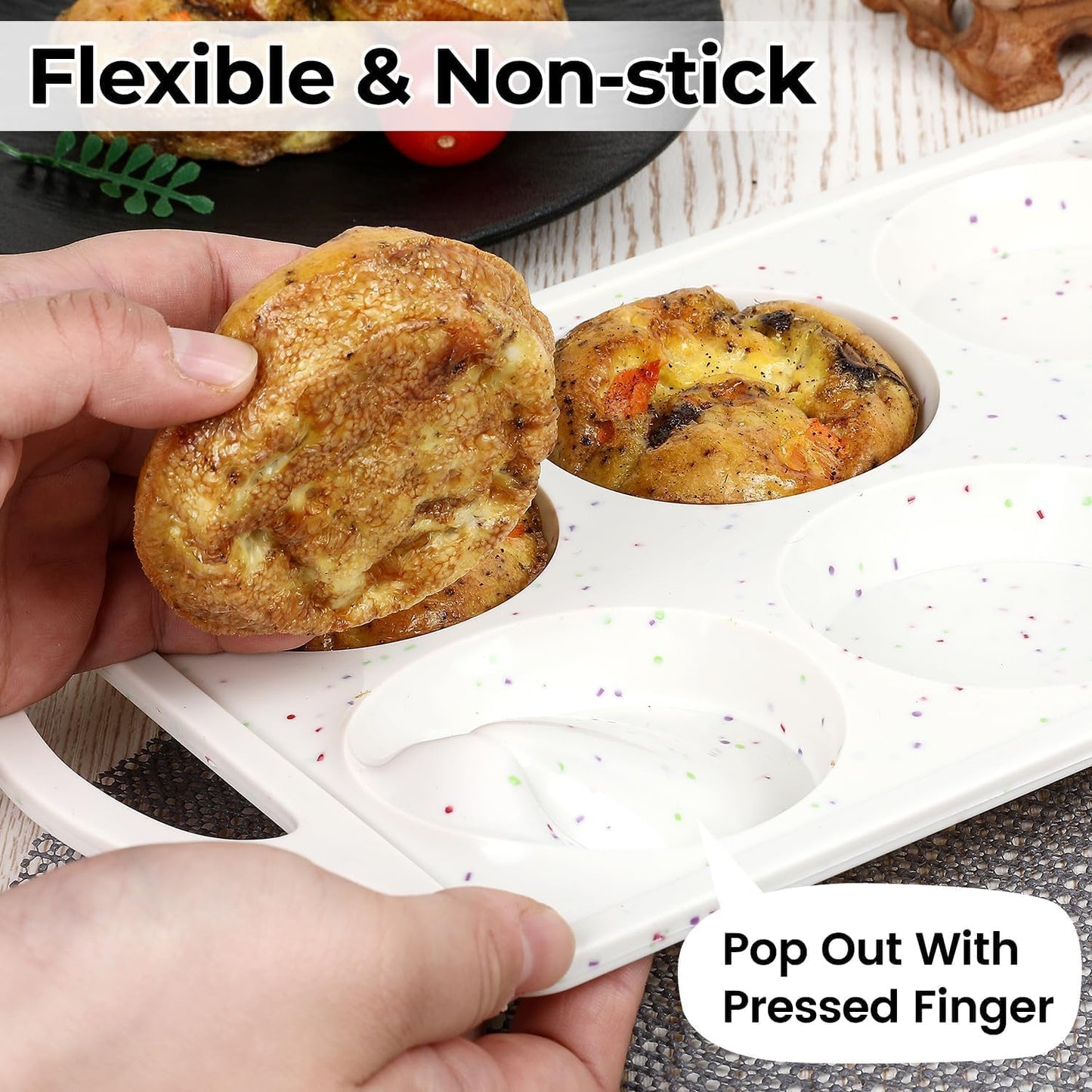 Muffin Top Pan Non Stick, Silicone Egg Molds for Breakfast Sandwiches 3 Inch Round Egg Baking Pan for Oven English Muffins, Whoopie Pies, Corn Bread, Tarts 2 Pack Confetti