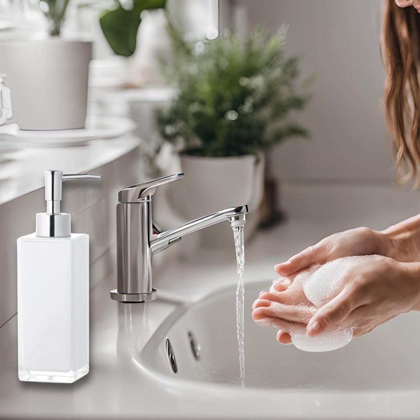 Premium White Soap Dispenser for Bathroom and Kitchen, Refillable Hand Soap Dispenser, Dish Soap Pump Bottle
