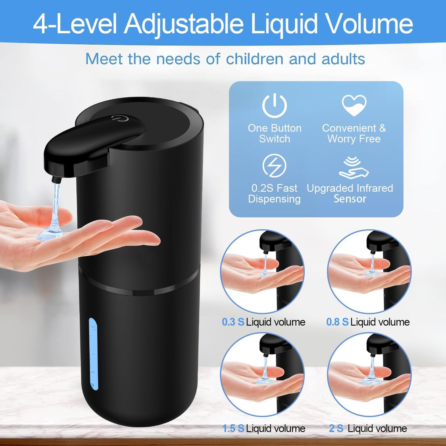 Automatic Soap Dispenser,380ml Touchless Liquid Foam Soap Dispenser,USB Rechargeable Electric Hand Free Pump Soap Dispenser for Bathroom Kitchen