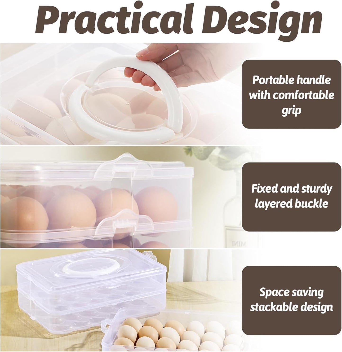 Egg Holder for 72 Eggs,3-Layer Plastic Egg Container,Deviled Egg Tray with Handle Lid,Devil Egg Holder for Refrigerator,Kitchen,Easter Party,Keep Fresh