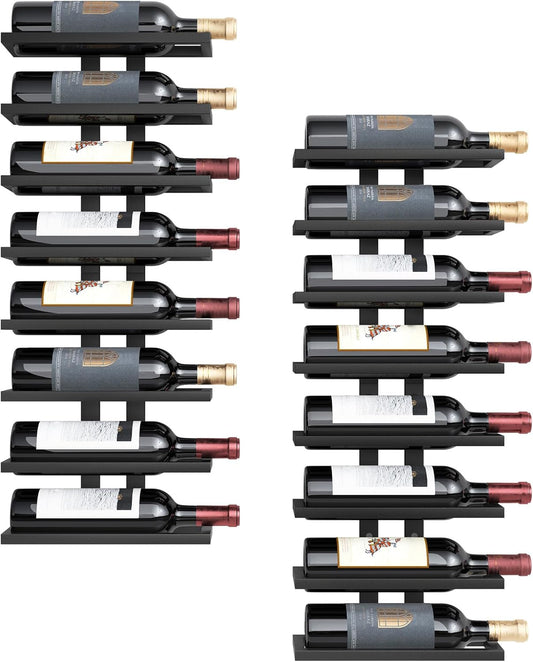 Hoctieon 2-Set 8 Tier Wall Mount Wine Rack (16 Tiers), Wall Racks for Wine Bottles Display and Storage, Hanging Bottle Organizer for Living Room, Dining Room, Wine Cellar, Bar, Black