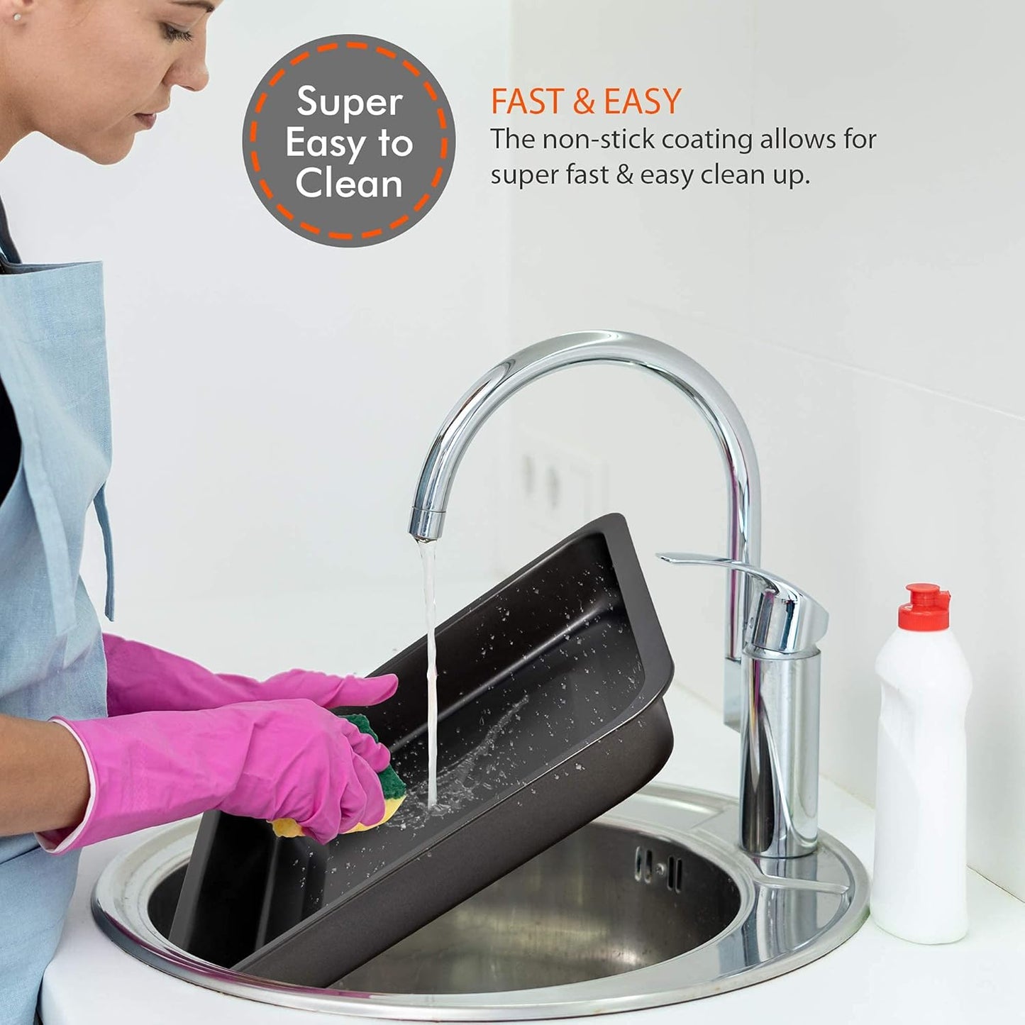 Perlli Baking Set 6 Nonstick Carbon Steel Oven Safe Gray PTFE PFOA Free Bakeware - Cookie Sheet, 2 Rounds, 12 Cup Muffin Pan, Roaster & Loaf Pan