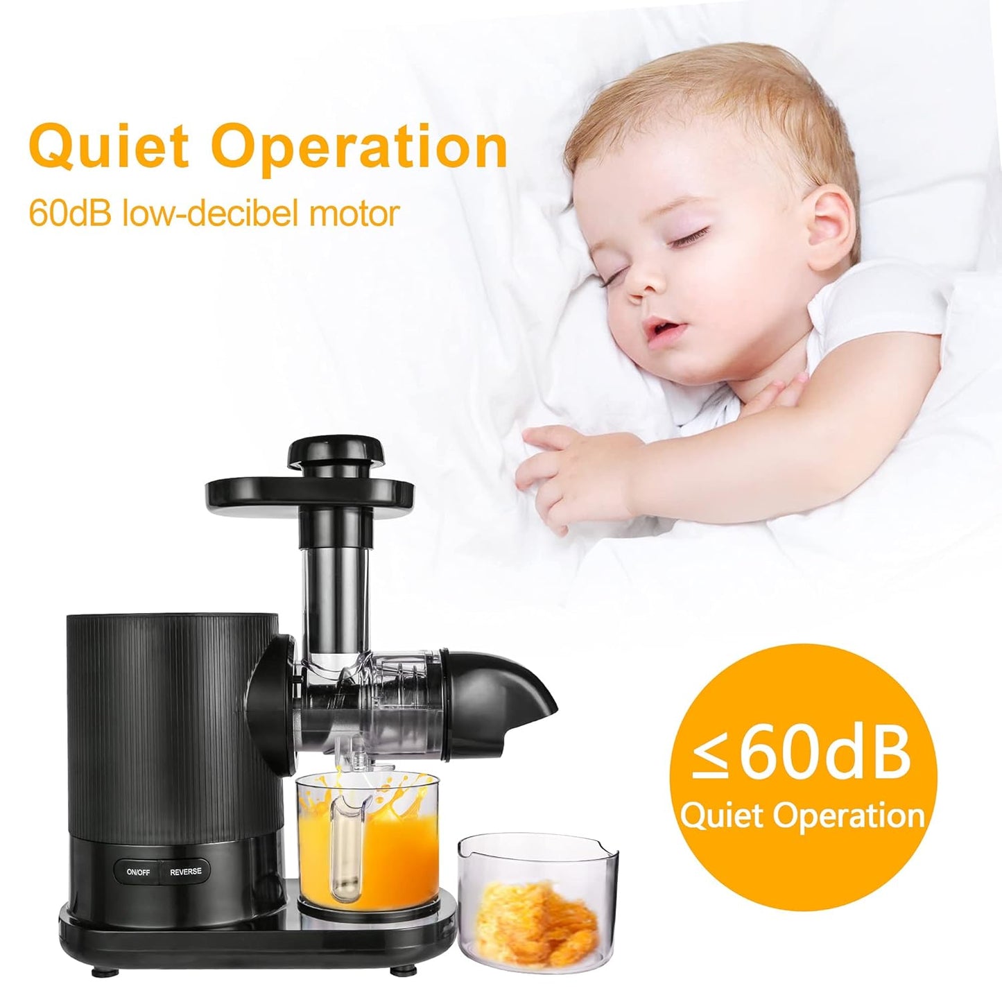Cold Press Juicer Machines, Slow Masticating Juicer with Quiet Motor, High Nutrient Retention, Easy to Clean, Spiral Auger Technology for Vegetables & Fruits, Dishwasher Safe (Black)