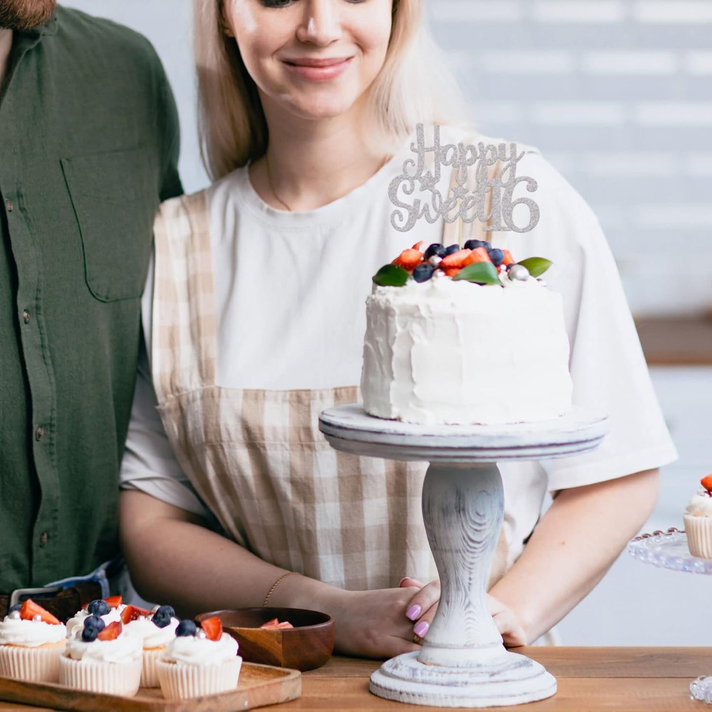 Gyufise 1Pc Happy Sweet 16 Cake Topper Sweet 16 Birthday Decorations Happy 16th Birthday Cake Decorations for Girls/Boys Silver Glitter