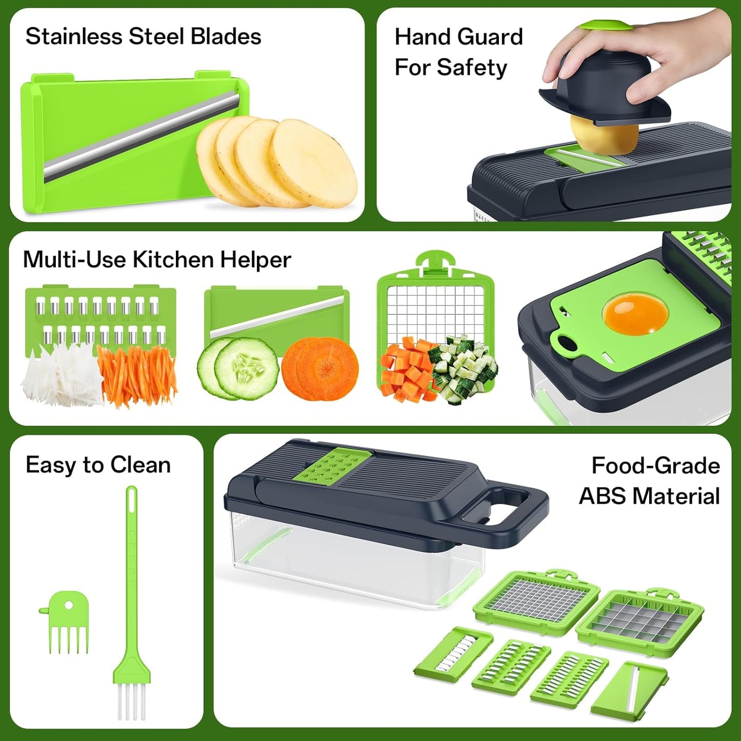 HomeHacks Vegetable Chopper Vegetable Cutter, 12 in 1 Multi-Functional Kitchen Gadget Set - Dicer, Slicer, Cutter, Julience, Cheese Grater, Egg Separator, Hand Guard - Veggie Chopper Lid with Handle