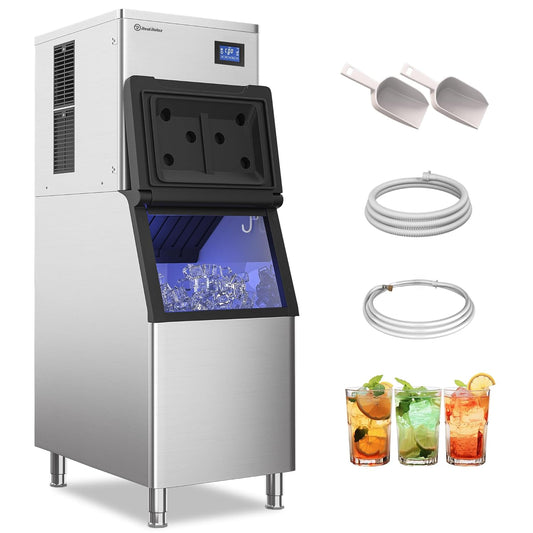 Commercial Ice Maker Machine, 440 lbs /24 h, 330 lbs Storage Bin, ETL Approval Industrial Ice Machine, Stainless Steel, Automatic Cleaning, Perfect for Bar/Cafe/Restaurant, with Ice Shovels