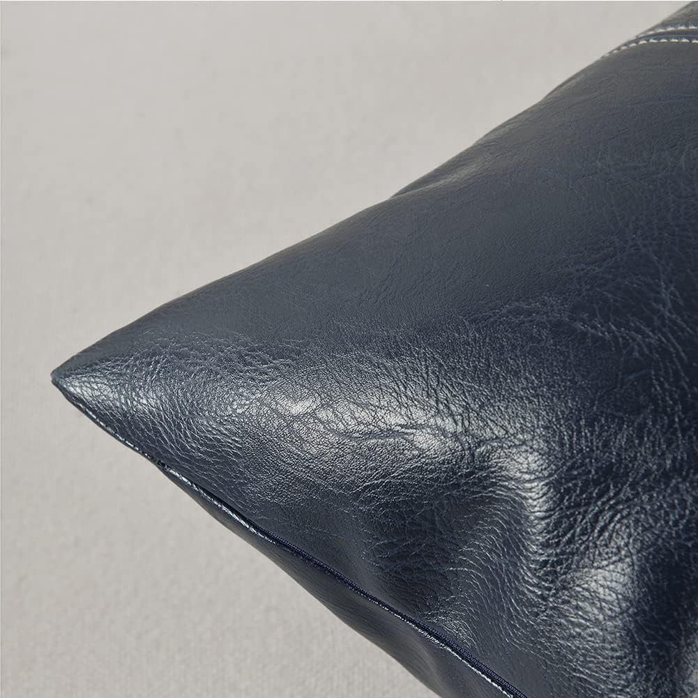 Fancy Homi Navy Blue Lumbar Waterproof Faux Leather Decorative Throw Pillow Covers 12x20 Inch for Outdoor Couch Bed, Modern Farmhouse Boho Home Decor, Blue Hand Stitched Cushion Case 30x50 cm