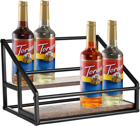 Coffee Syrup Organizer, 2-Tier 8 Bottles Coffee Syrup Rack for Coffee Bar, Coffee Syrup Stand for kitchen coffee station, Coffee Syrup Holder for Syrup, Wine, Dressing