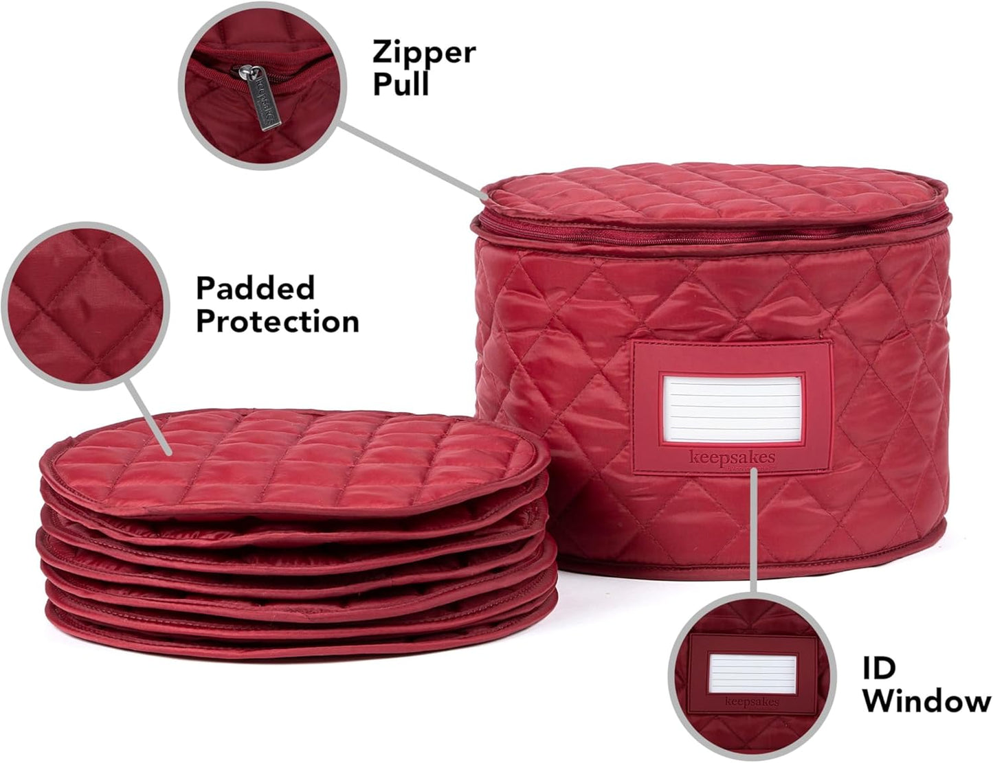 Covermates Keepsakes - Dish Storage - Padded Protection - ID Window - Stain Resistant - Machine Washable - China Storage, Red