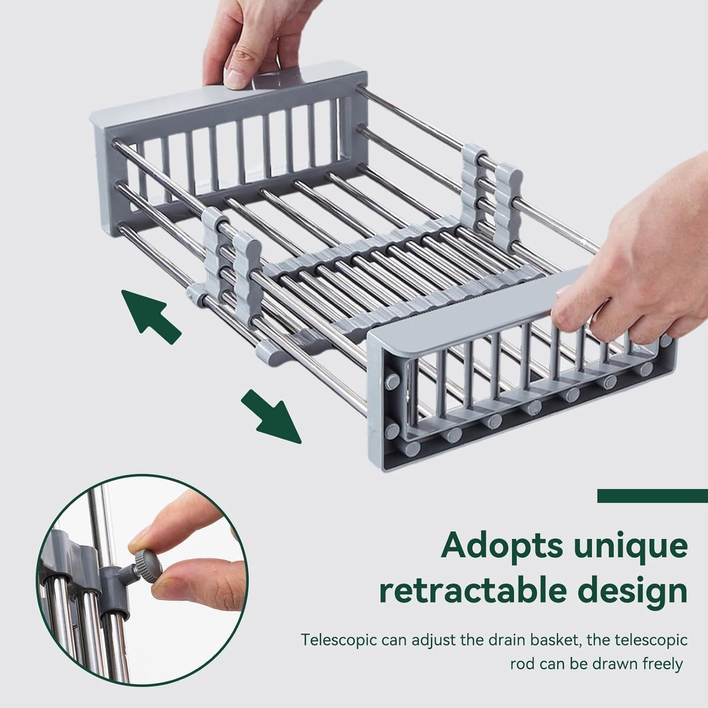 Cyrank Over The Sink Dish Drying Rack, Expandable Over Sink Grill Telescopic Drain Basket Kitchen Rack Drain Basket Sink Drying Rack(L#Grey)