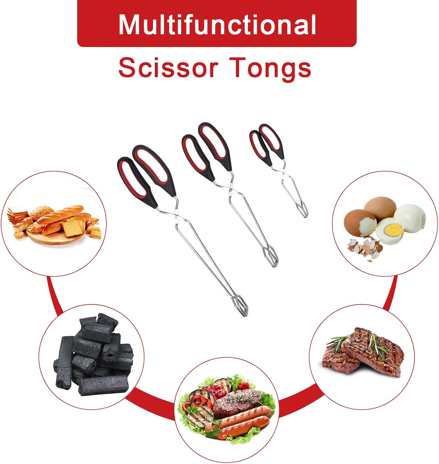 Coitak 3 Pack Scissor Tongs Cooking Stainless Steel Food Tongs Barbecue Grilling Tongs for Flipping Food Tool, 9/11/13 Inch