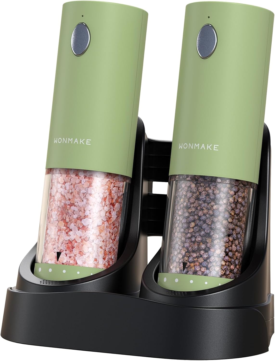 Electric Salt and Pepper Grinder Set - Automatic Refillable Salt and Pepper Grinders with Charging Base & LED Light, 6-Level Adjustable Coarseness with External Dial, Ideal Kitchen Gadget，Green