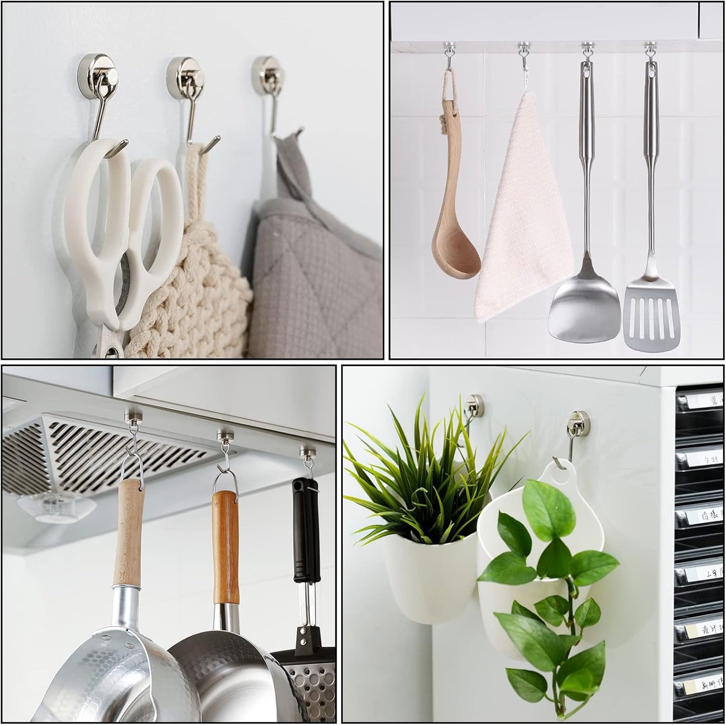 E BAVITE Swivel Swing Magnetic Hooks New Upgraded, 30LB（6pack） Refrigerator Magnet Hook Strong Neodymium Magnets, Perfect for Refrigerator and Other Surfaces,60mm(2.36in) in