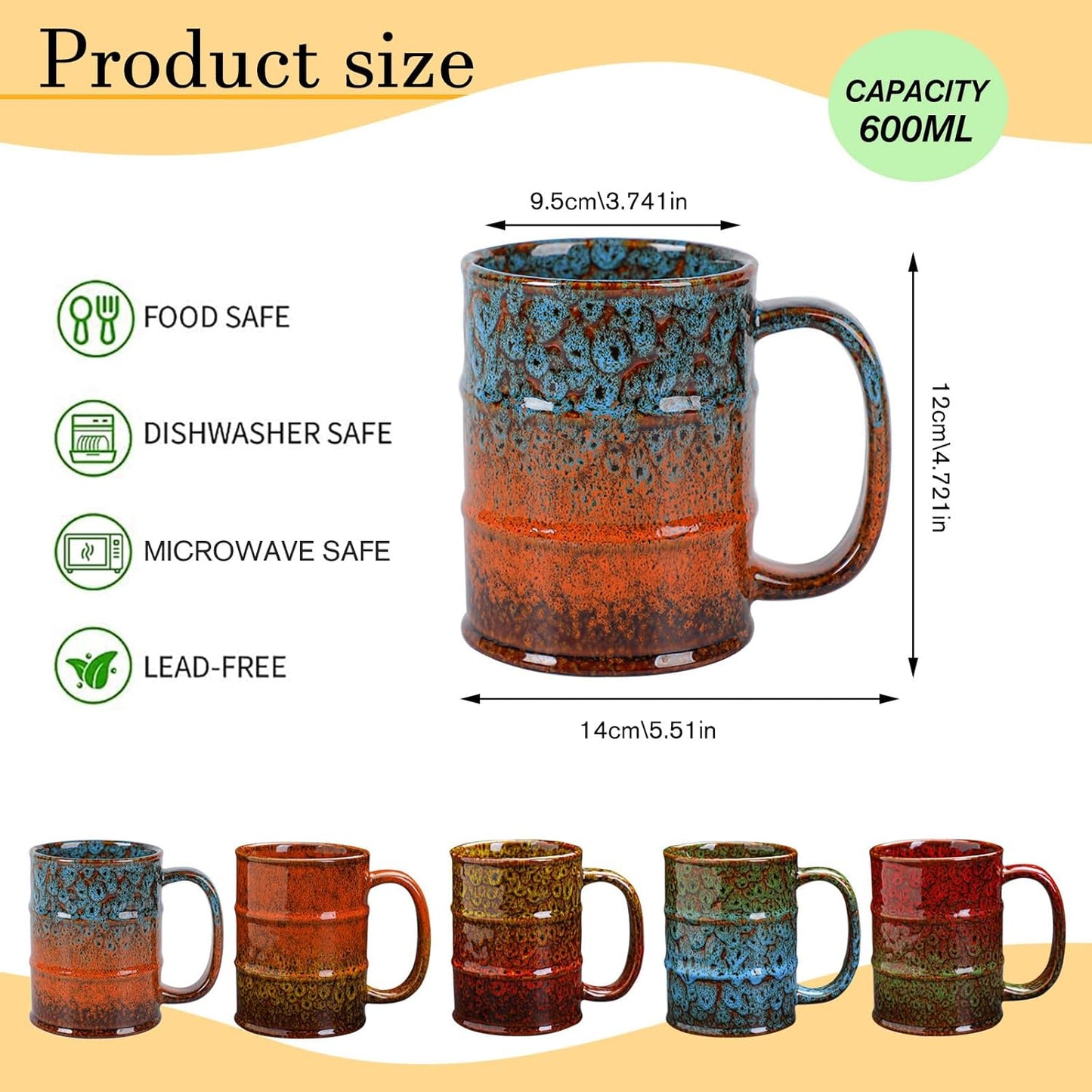 Coffee Mug,20 oz Coffee Mugs Ceramic Tea Cup Large Coffee Mug for Office and Home - Dishwasher and Microwave Safe Ceramic Coffee Mug(1, Red and Green)
