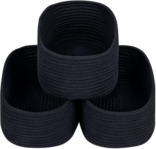 CubesLand Black Baskets Bins for Organizing,Small Woven Storage Baskets for Shelves,Cute Closet Cube Bins Set 3,Baby Nursery Toys Cube Bin,Home Decor Organization Storage