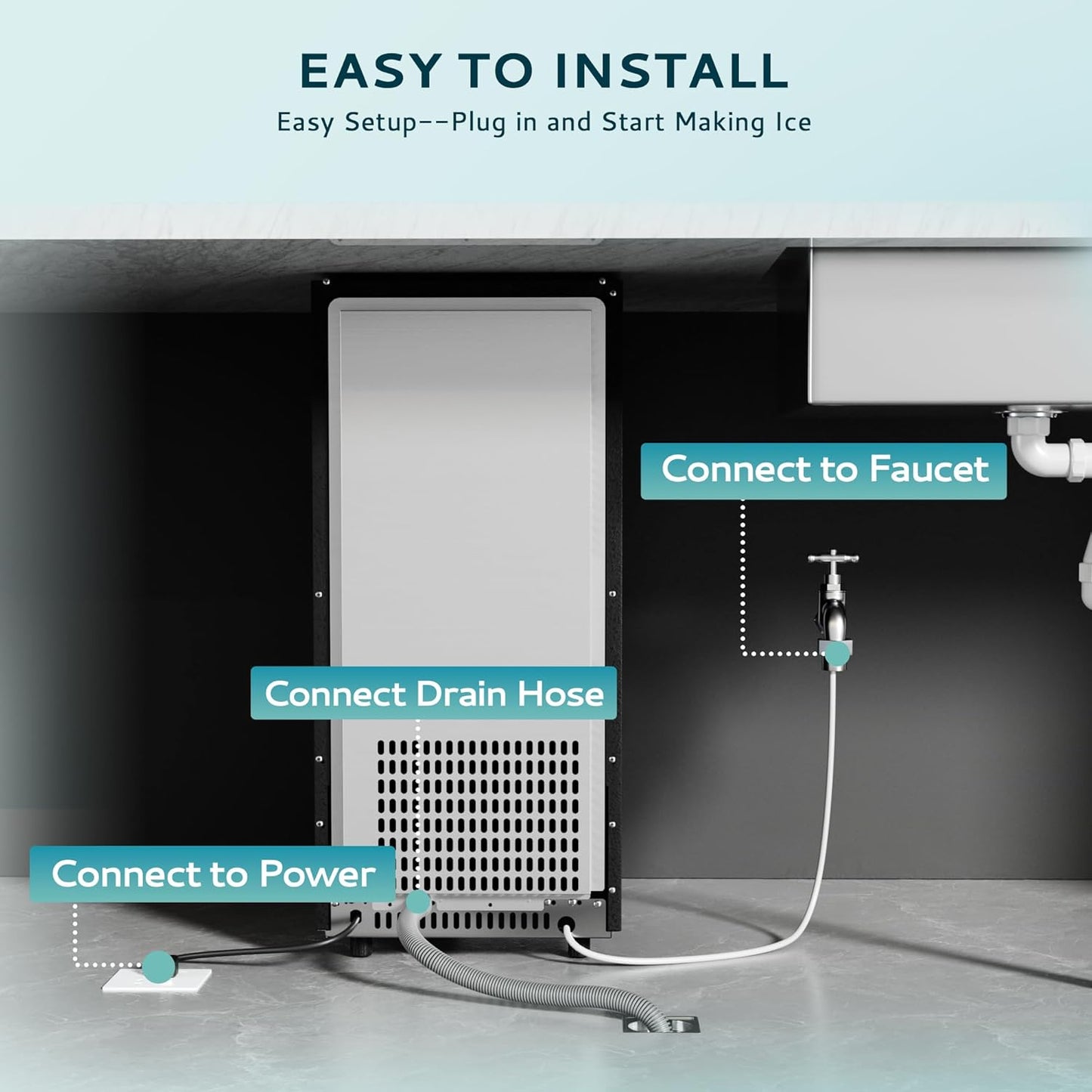 EUHOMY 15" W Commercial Under Counter Ice Maker Machine, 90 Lb/Day Auto-Cleaning & 24H Timer, Gravity Drainage,Stainless Steel Built-in Freestanding Ice Maker, 24 Lb Bin, Ideal for Commercial & Home