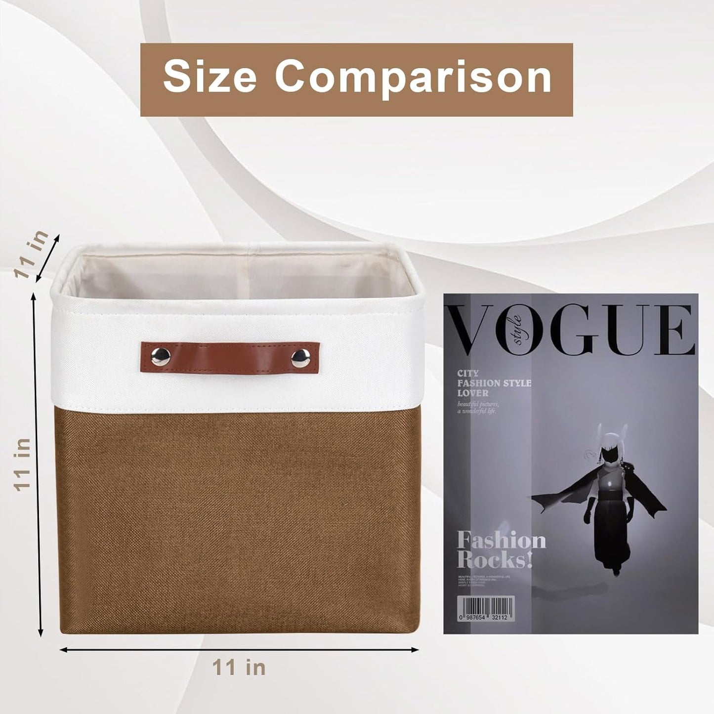 Collapsible Fabric Storage Cubes 11x11 Cube Storage Bins, 4 Pack Closet Baskets Box with Handles for Organizing, Shelf, Toys, Clothes, Home, Office, Nursery (Brown&White)