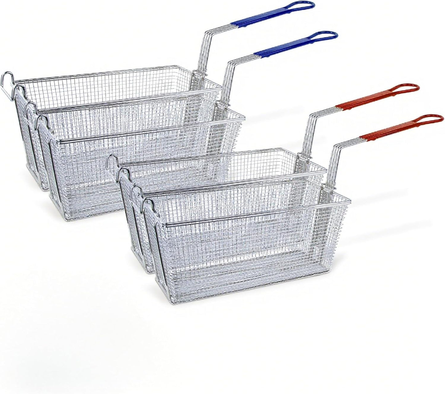 CLIVIA Deep Fryer Basket Only, 4 Pack Commercial Fry Baskets with Handle and Front Hooks, 13¼" x 6½" x 6" Frying Basket for Natural Gas Liquid Propane Deep Fryer