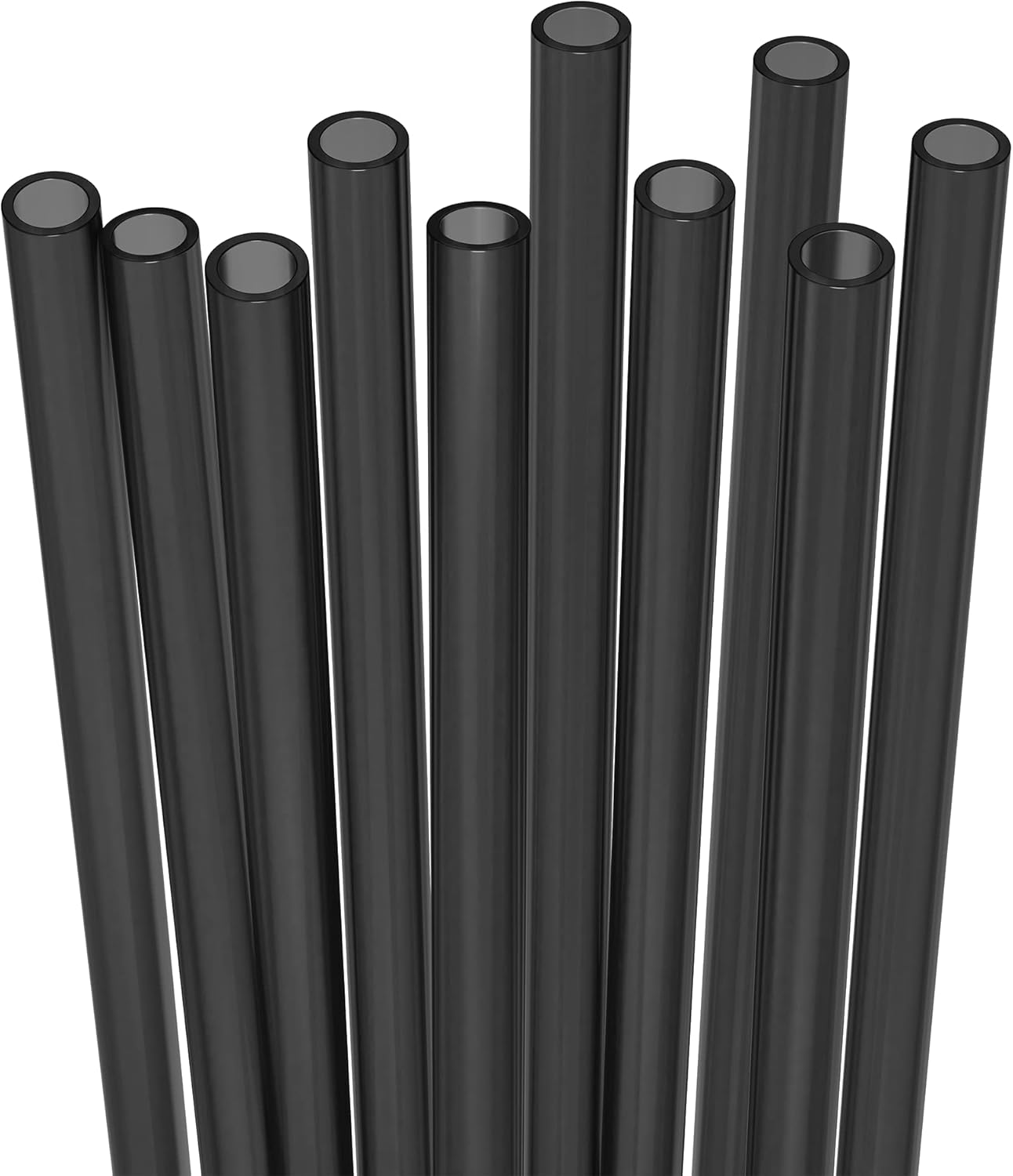 10 Short Reusable Hard Black Plastic Drinking Straws, Medium Width + Sturdy Cleaning Brush - for Cocktails, Small Cups, Kids Drinks - Dishwasher Safe BPA Free