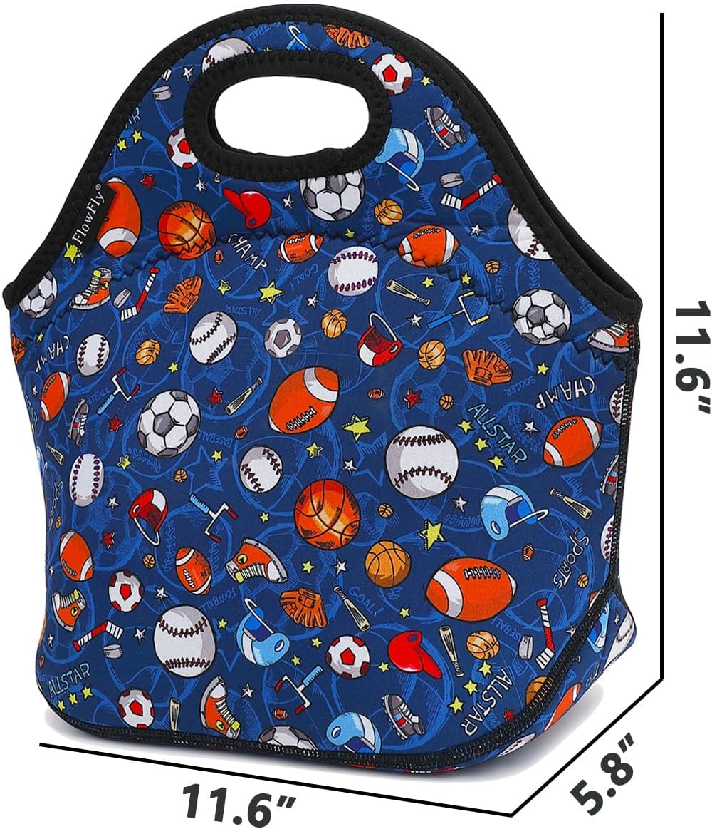 FlowFly Neoprene Kids Lunch box Insulated Soft Bag Mini Cooler Thermal Meal Tote Kit for Boys, Girls,Men,Women,School,Work, Office, FootBall