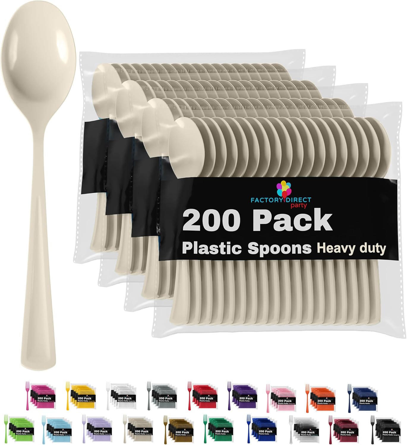Ivory Plastic Spoons 200 Pcs Ivory Spoons Disposable Utensils Heavy Duty Plastic Cutlery Set Disposable Cutlery Sets Flatware Sets Silverware Set Party Supplies & Party Tableware Party Solids