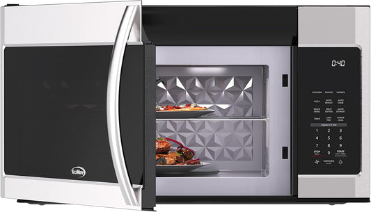 KoolMore KM-MOT-2SS Range Microwave Oven Lamp and 300CFM Recirculation Vent Hood, Auto Cook Menus, Reheat Function, 11 Power Levels, Timer, and Weight Defrost, 30 in/1.9 Cu. Ft, Silver