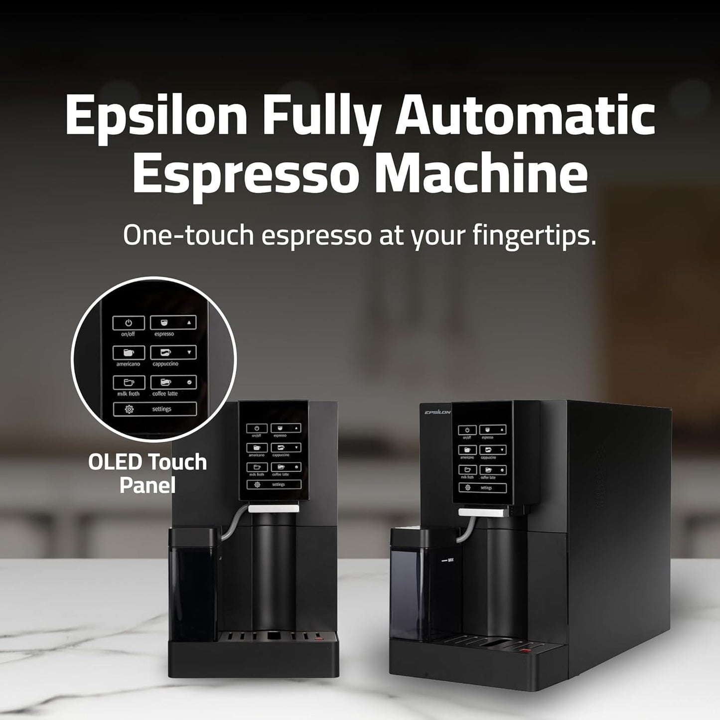 Epsilon Fully Automatic Coffee Machine with Grinder, Coffee & Espresso Maker Combo, Built-In Milk Frother, One Touch Self Cleaning, Super Automatic Custom Brewing Coffee Machine