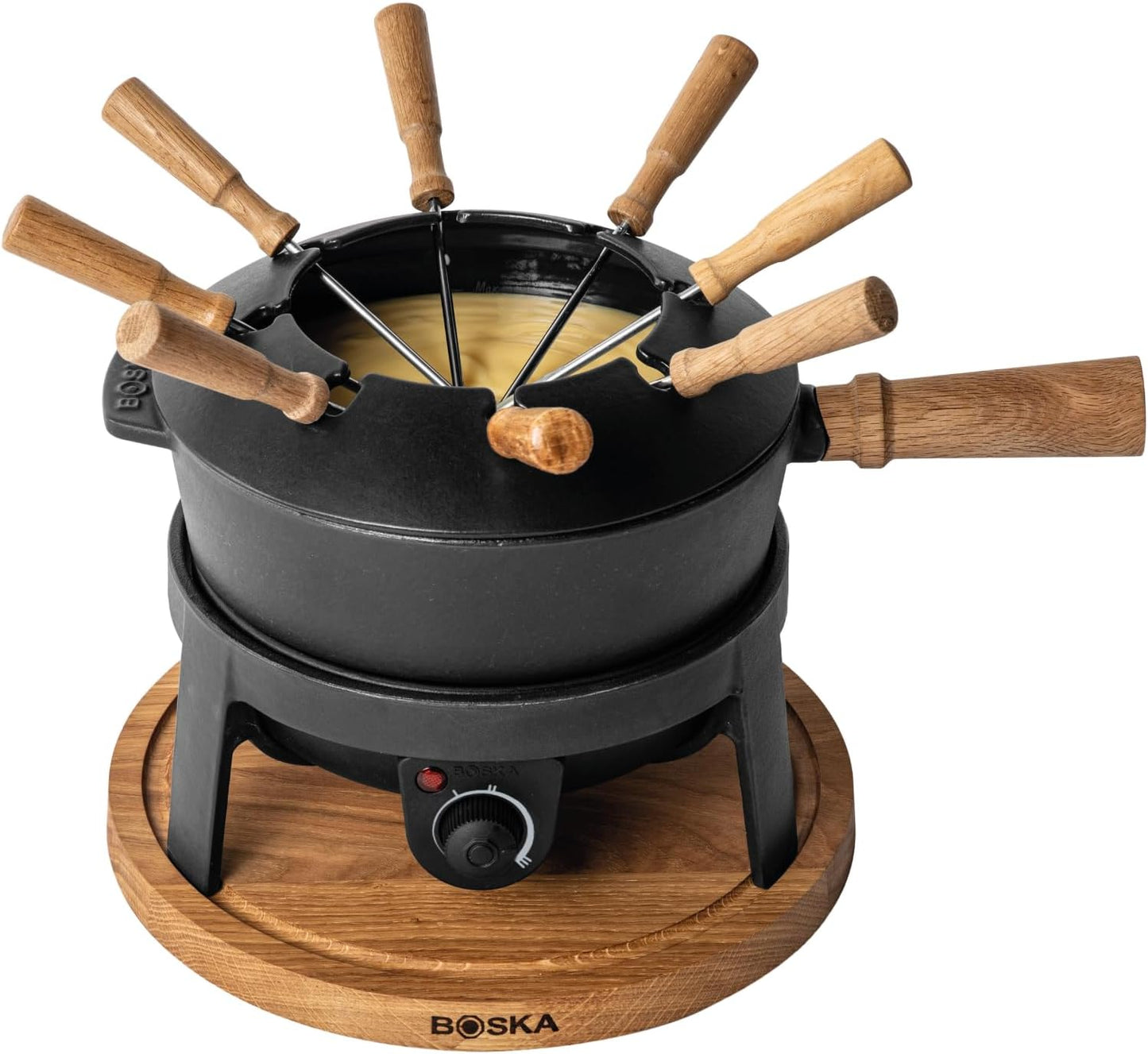 BOSKA Electric Fondue Set Pro/For Cheese, Chocolate and Broth Fondue / 8 people/Robust Cast-Iron/High Quality Materials/Splash Guard Included/Extra-long Cord/Black