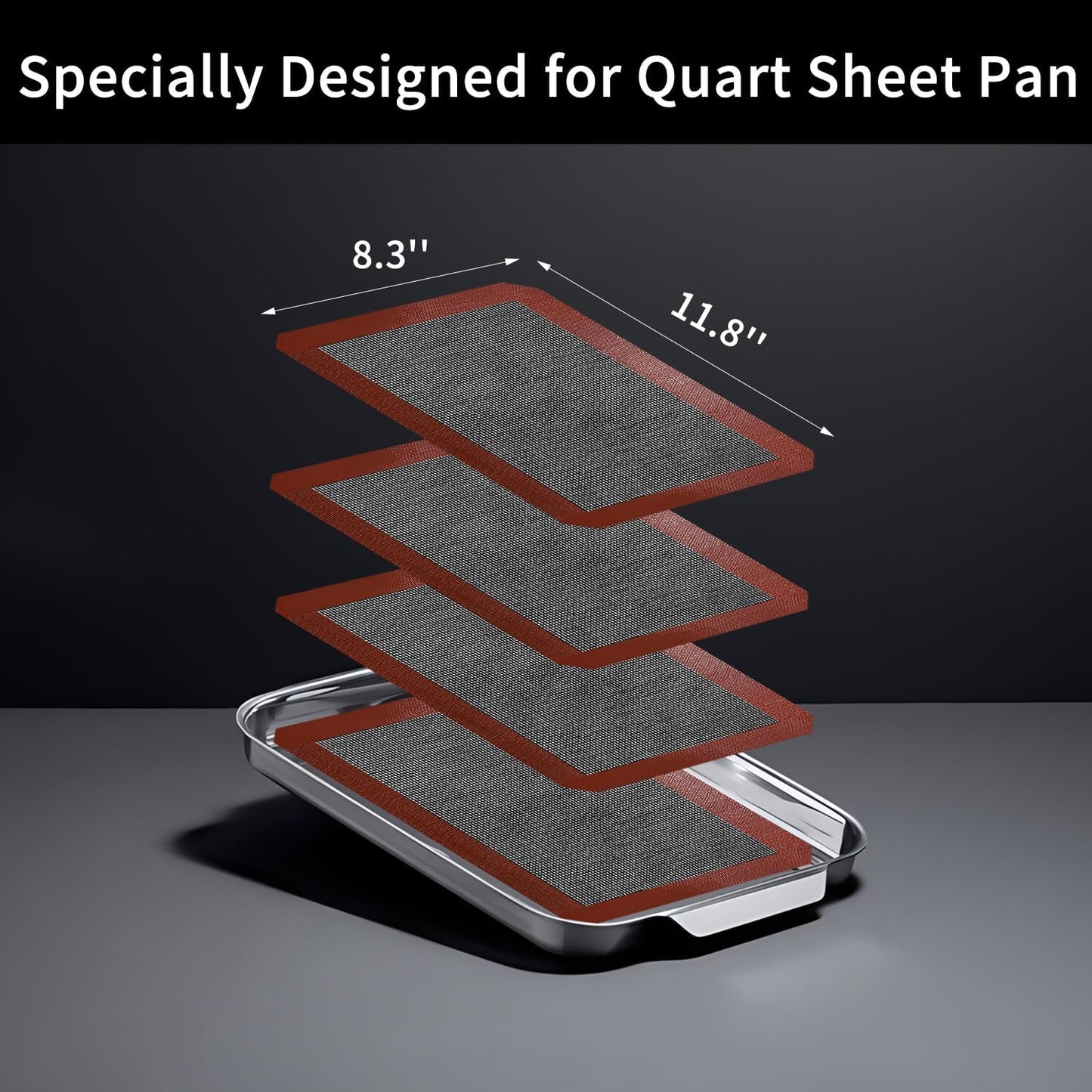 Small Silicone Baking Mats, Set of 4, 11-4/5x8-1/4 Inch Quarter Sheet Size, Non Stick, BPA Free, 1/4 Baking Sheet Pan Liner for Cookies, Macaron, Bread, Pastry, Toaster (Perforated)