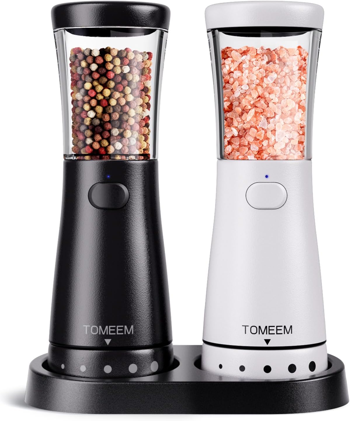 Electric Salt and Pepper Grinder Set with Storage Base, Stainless Steel Rechargeable Salt and Pepper Grinder Set with 4.5 oz Large Capacity, 1.8" Wide Mouth, Adjustable Coarseness, Ideal for Kitchen