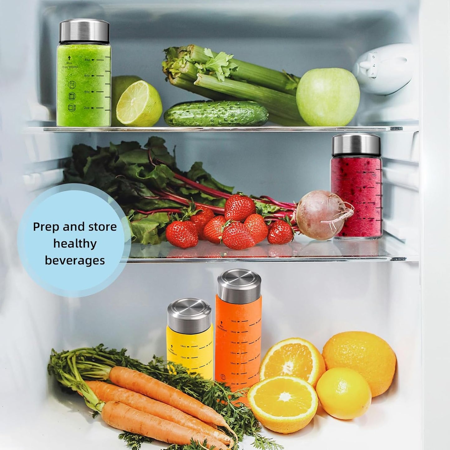 Glass Juice Bottles 4 Pack 16 oz - Wide Mouth Glass Water Bottles with Lids - Borosilicate,Stainless Steel Lids for Juicing, Smoothies, Infused Water, Beverage Storage, Leakproof, Reusable, BPA Free